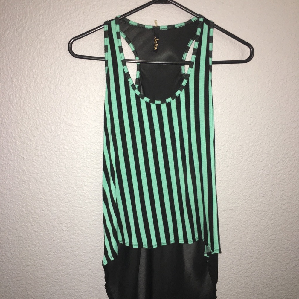 Green and black stripe top